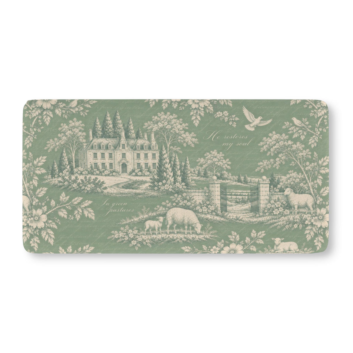 THE SHEPHERD’S BLESSING™ CRIB SHEET- Vintage Green Toile