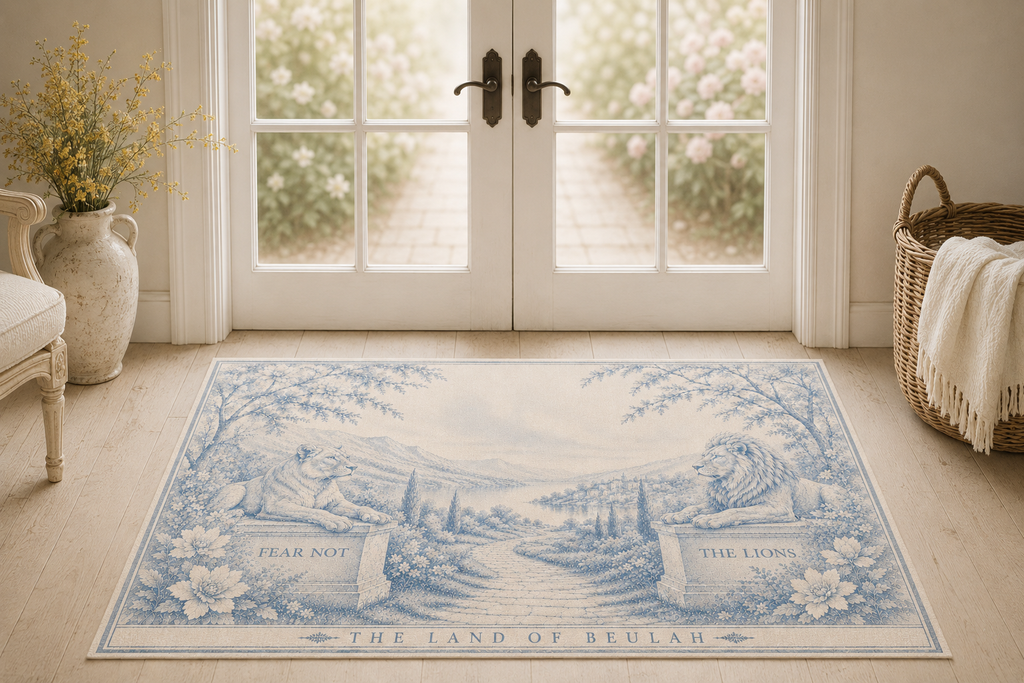 The Trial of Faith™ Indoor/Outdoor Mat  French Blue Toile