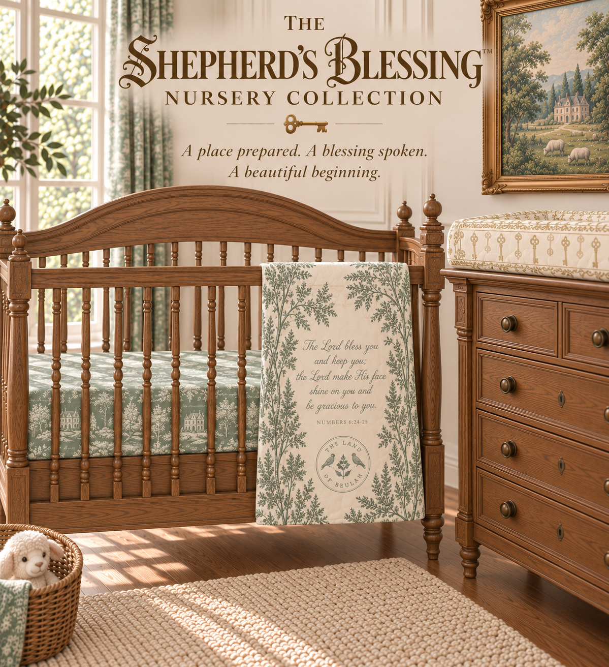 THE SHEPHERD’S BLESSING™ FLEECE BLANKET VINTAGE GREEN & CREAM