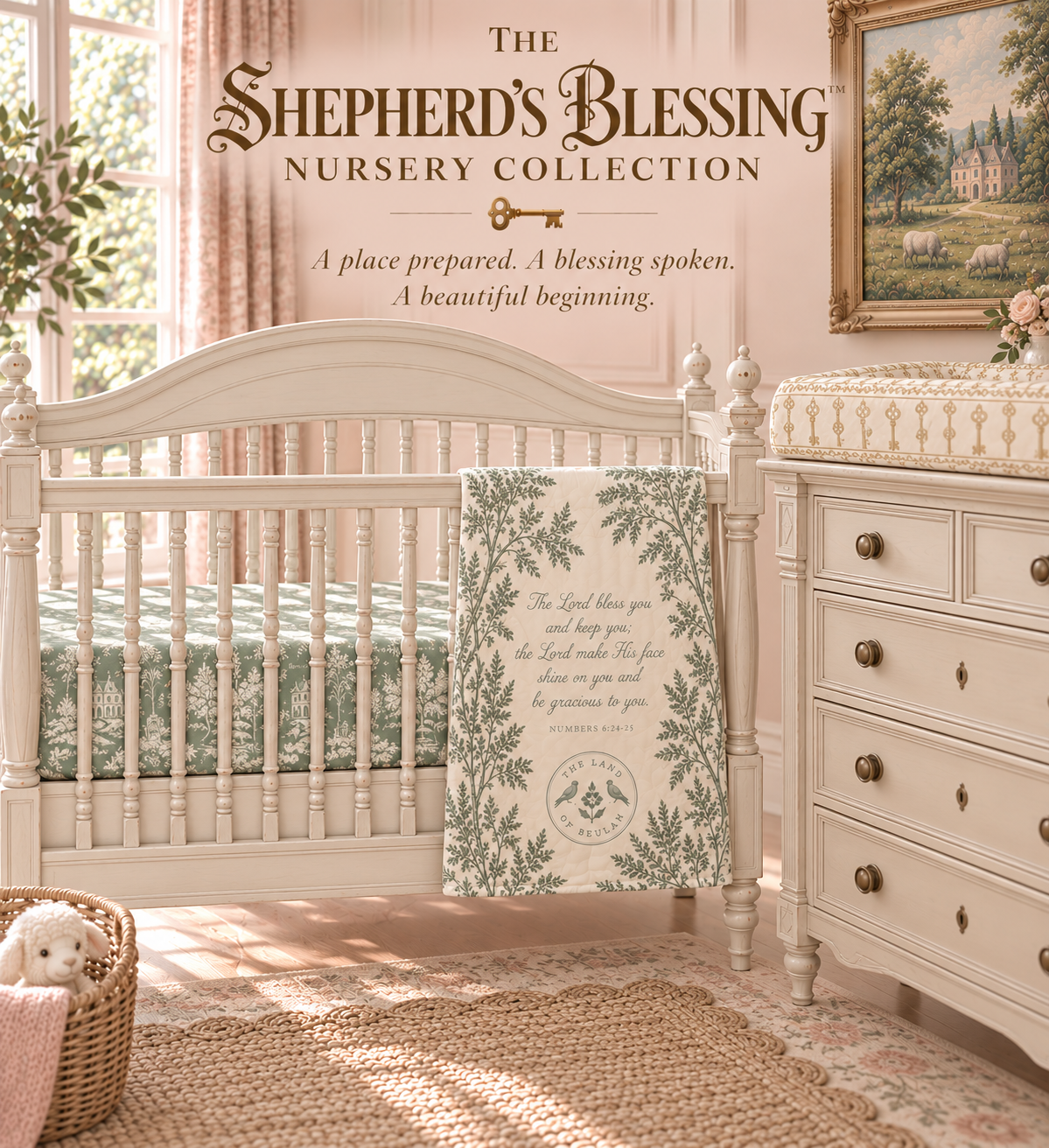 THE SHEPHERD’S BLESSING™ FLEECE BLANKET VINTAGE GREEN & CREAM